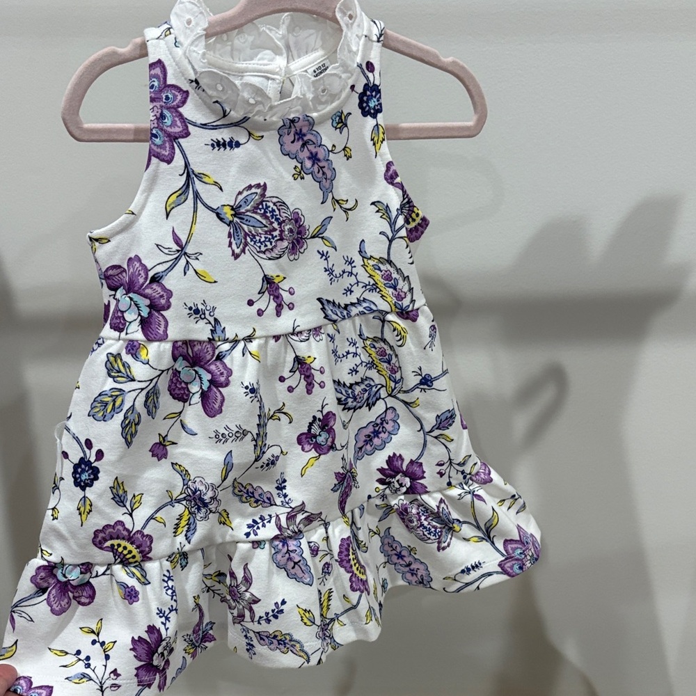 Janie and Jack purple and White Floral Dress, matching purple cardigan